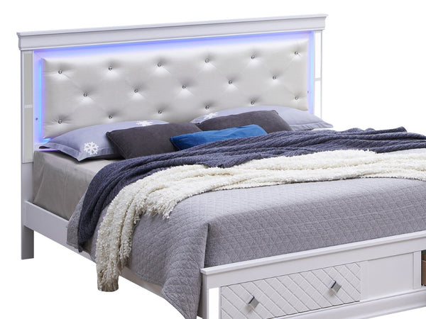English Elm Verona Full Bed In Silver Champagne - Modern Faux Leather, Led Lighting & Durable Design For Comfort B078S00581-GIGA