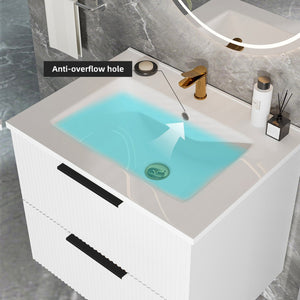 English Elm 36 Floating Bathroom Vanity with Ceramic Sink, Wall-Mounted 36" Modern Fluted Cabinet with Quiet Drawers Matte White 38.18 L x 22.83 W x 7.48 H W3520S00006