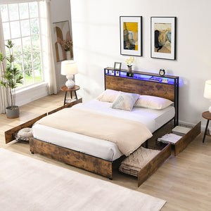 English Elm Queen Bed Frame with Storage Headboard, USB Charging, RGB LED App Control, Sturdy Noise-Free Design W2129P192349