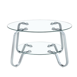 English Elm Retro Industrial Square Coffee Table Dual Tier Tempered Glass and Metal Frame Living Room W3875P391118