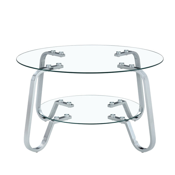 English Elm Retro Industrial Square Coffee Table Dual Tier Tempered Glass and Metal Frame Living Room W3875P391118