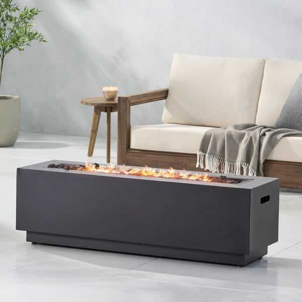 English Elm Christopher Knight Home® - Outdoor Patio Propane Fire Pit 48" Rectangular 50,000 BTU Iron Frame Dark Gray Modern Design 62836.00DGRY-50K