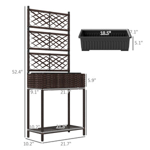 English Elm Freestanding Outdoor Pe Rattan Vertical Planter with Built-in Trellis and Storage Shelf T3971P423751