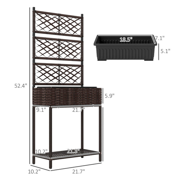 English Elm Freestanding Outdoor Pe Rattan Vertical Planter with Built-in Trellis and Storage Shelf T3971P423751