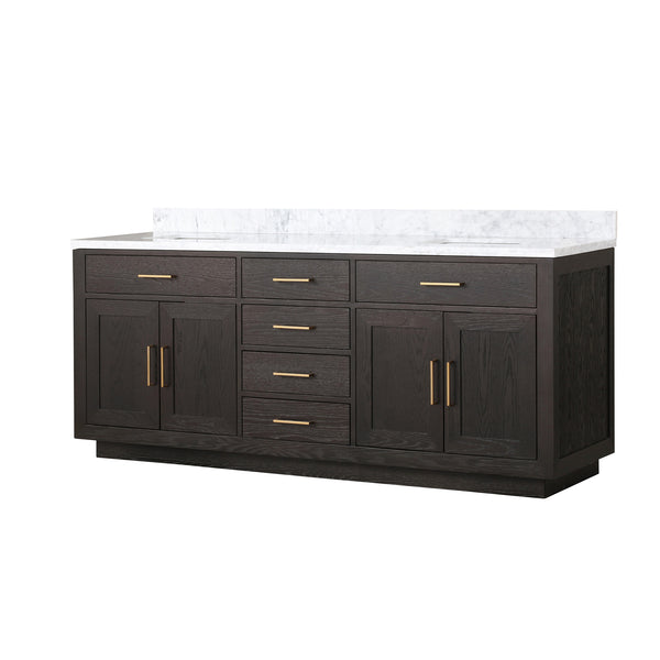 English Elm Brown 80" Double Bath Vanity in Oak with Carrara Marble Top, Solid Wood Frame, Soft-Close Drawers, Fully Assembled B2731P257808