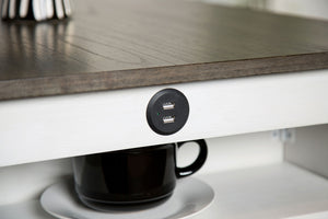 English Elm White Transitional 3pc Counter Height Dining Set with USB Port, Storage Shelves & Padded Seats, Gray Finish B2741P381485