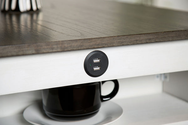 English Elm White Transitional 3pc Counter Height Dining Set with USB Port, Storage Shelves & Padded Seats, Gray Finish B2741P381485