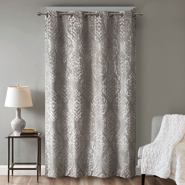 JLA Home SunSmart - Knitted Elegant Jacquard Damask Blackout Curtain Panel — Foam-Backed Thermal & Acoustic Privacy Drapes Charcoal SS40-0019