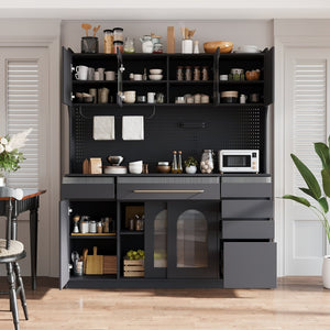 English Elm (assembly Required) Topmax 63w Matte Black Buffet Hutch with Pegboard and Power Outlet N717S000079B