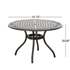 English Elm Christopher Knight Home® - Chachere Bronze 5-Piece Aluminum Patio Dining Set with Lattice Scrollwork, Umbrella Hole & Weather-Resistant Finish 54589.00BZE-4_54588.00BZE