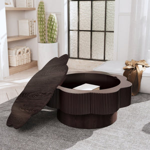 English Elm 31.50"modern Plum Blossom Coffee Table Dark Wood Veneer Storage Living Room Accent W757P357556
