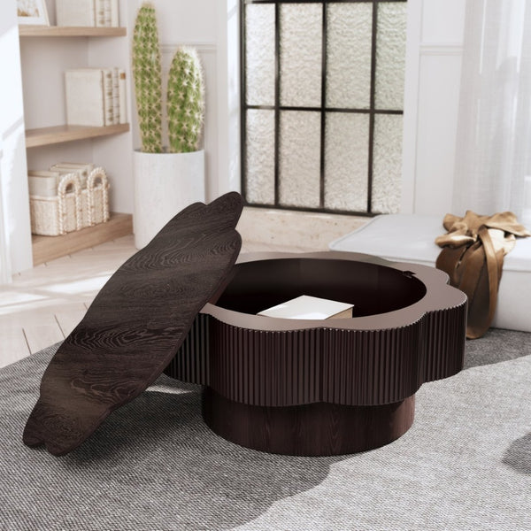 English Elm 31.50"modern Plum Blossom Coffee Table Dark Wood Veneer Storage Living Room Accent W757P357556