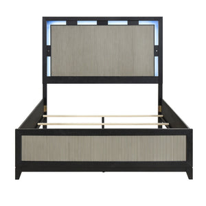 English Elm Contemporary King Platform Bed with Led Headboard Reeded Panels and Solid Wood Frame B011S02289