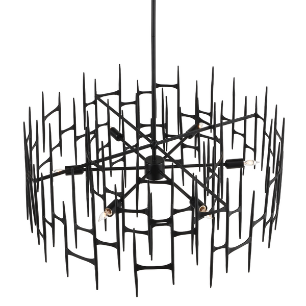 Attingham Black Chandelier - Striking Wrought Iron Design, Adjustable Height, Industrial Elegance