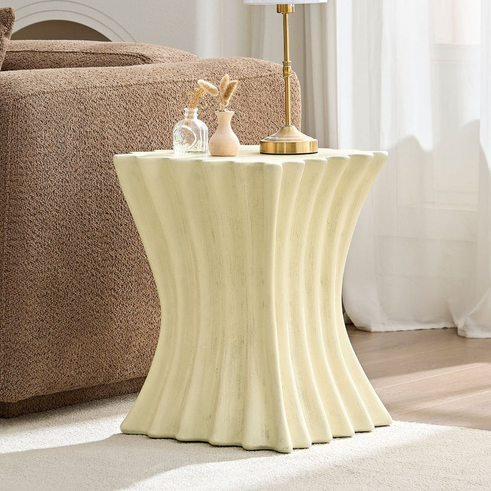 English Elm 15.16 Inch Fiberglass Side Table Distressed Vintage Accent for Living Room or Apartment W876P408752