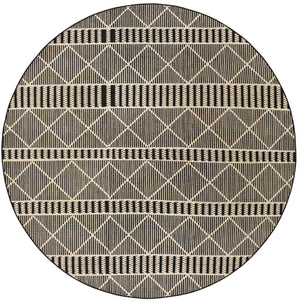 Unique Loom Outdoor Trellis Dalyan Machine Made Striped Rug Black, Natural 7' 10" x 7' 10"