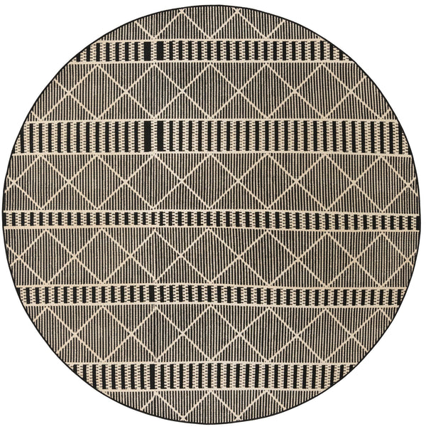 Unique Loom Outdoor Trellis Dalyan Machine Made Striped Rug Black, Natural 7' 10" x 7' 10"