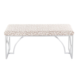 English Elm Constellation Silver Metal Bench with Grey Leopard Fabric Upholstery — Modern Plush Seating, 45" B202S01140