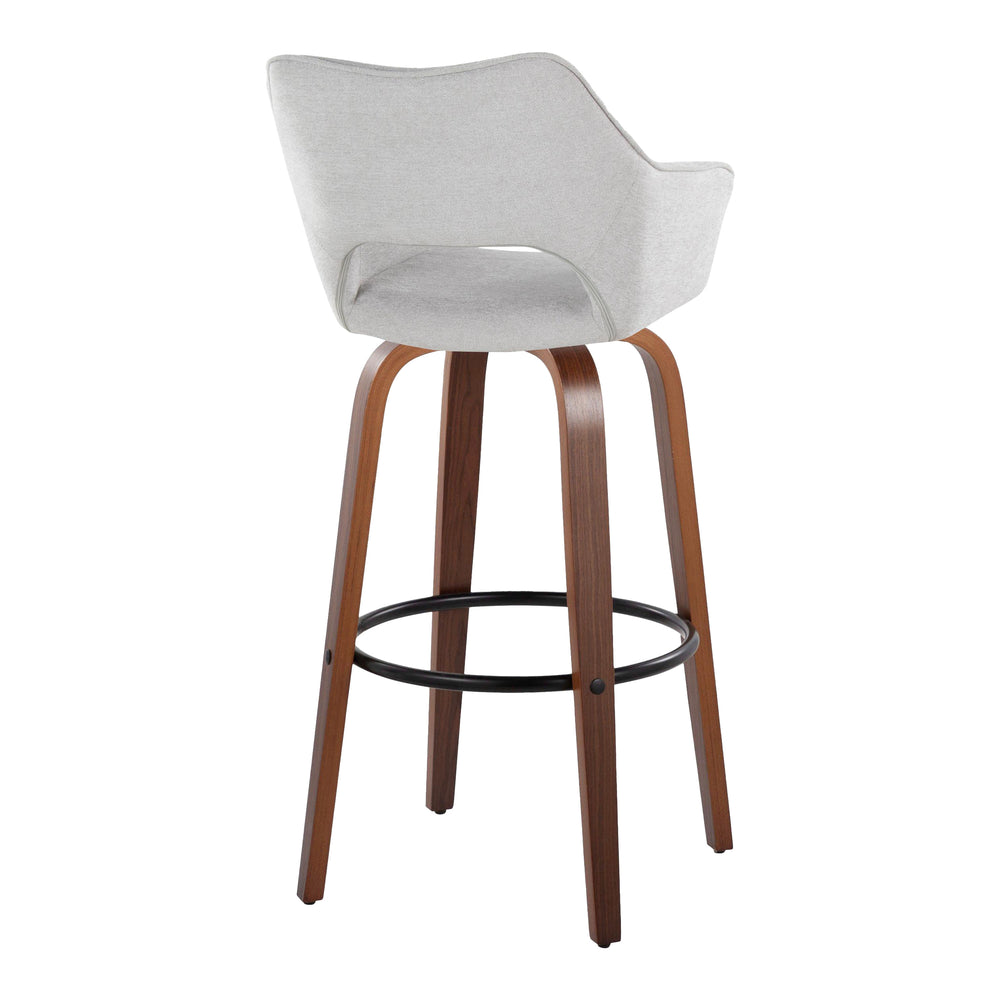 English Elm Mustang 30" Contemporary Swivel Barstool Set of 2 – Walnut Bentwood Legs, Grey Fabric, Round Metal Footrest B202S00631