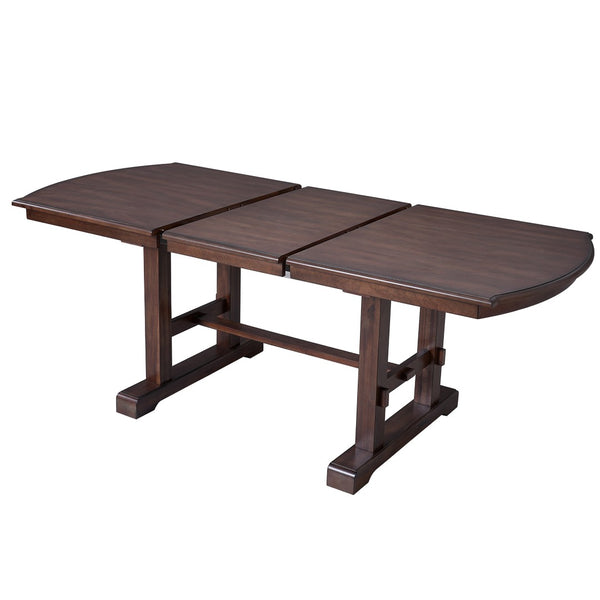 English Elm 6-piece Extendable Wood Dining Set with Linen Upholstered Chairs Bench Seats Eight Cherry N752S000097C