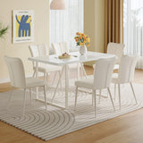 English Elm 55"X31.5"Cream-Style White Mdf Dining Table Set With 6 Armless Chairs.Mdf Tabletop and Metal Legs.The Backrest Of The Dining Chair Has A Vertical Line Design.Adding A Warm Atmosphere To Your Family.