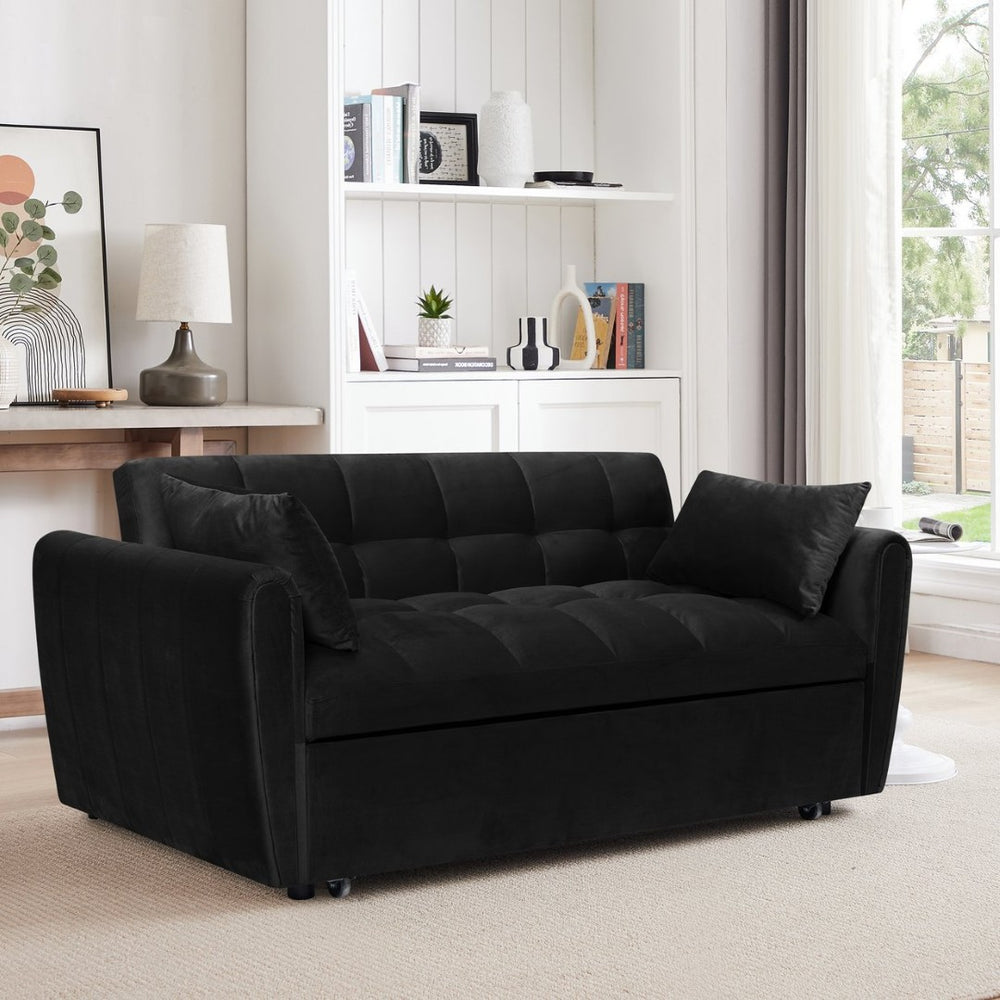 English Elm 65-inch Velvet Convertible Futon Sofa Bed with Adjustable Back for Living Room Black W2564S00071