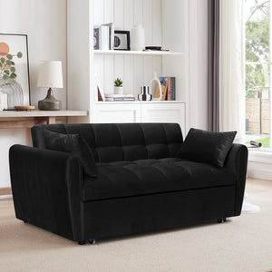 English Elm 65-inch Velvet Convertible Futon Sofa Bed with Adjustable Back for Living Room Black W2564S00071