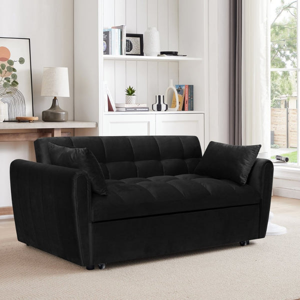 English Elm 65-inch Velvet Convertible Futon Sofa Bed with Adjustable Back for Living Room Black W2564S00071