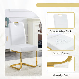 English Elm Modern Cantilever Gold Frame Pu Leather Dining Chairs Glam Set of Four White W3875P372993