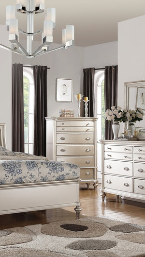 English Elm Silver 5-Drawer Chest of Drawers 39"x18"x56" — Elegant Champagne Finish, Modern Plywood Storage Piece B011P360173