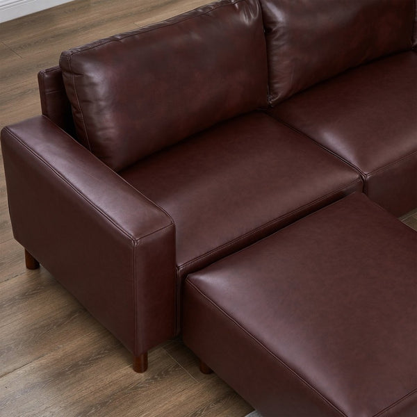 English Elm Modern Modular L-shaped Sectional in Matte Pu Leather with Ottoman Six Piece Burgundy W1097S00265
