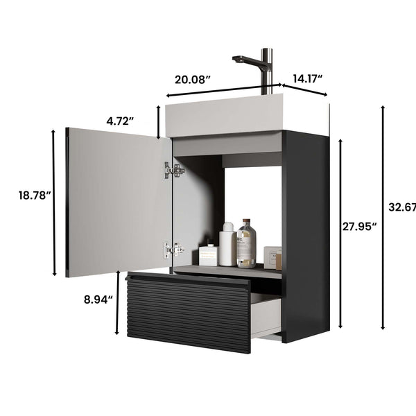 English Elm Gada 20" Modern Matte Black Bathroom Vanity With Ceramic Sink & Efficient Storage For Small Spaces W1865S00089