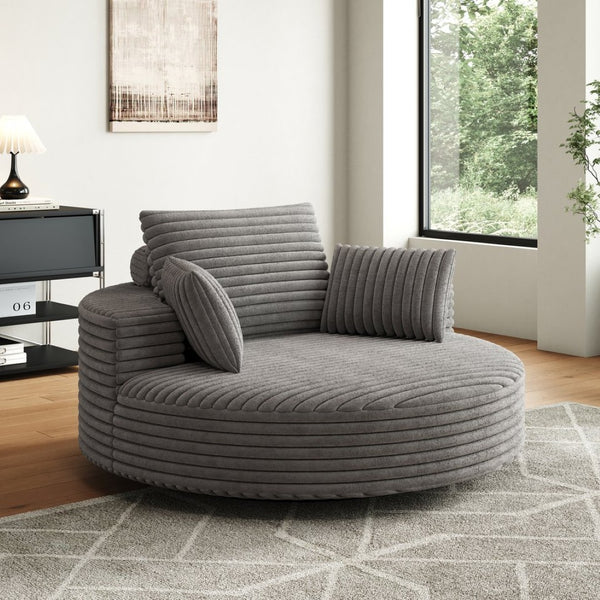 English Elm 55''l 55'l Faux Rabbit Fur Corduroy Swivel Lounge Chair Cloud Foam Seat for Bedroom Grey W834S00449