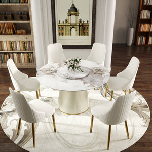 English Elm 53.15 Modern Round Dining Table With Rotating Turntable - Elegant White Sintered Stone For 6 People W1535S00452