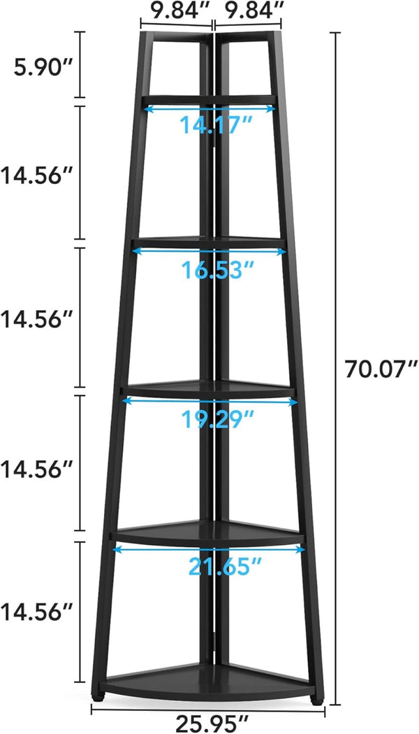 English Elm Tall 5 Tier Corner Ladder Bookshelf with Metal Frame for Living Room Storage T3971P453200