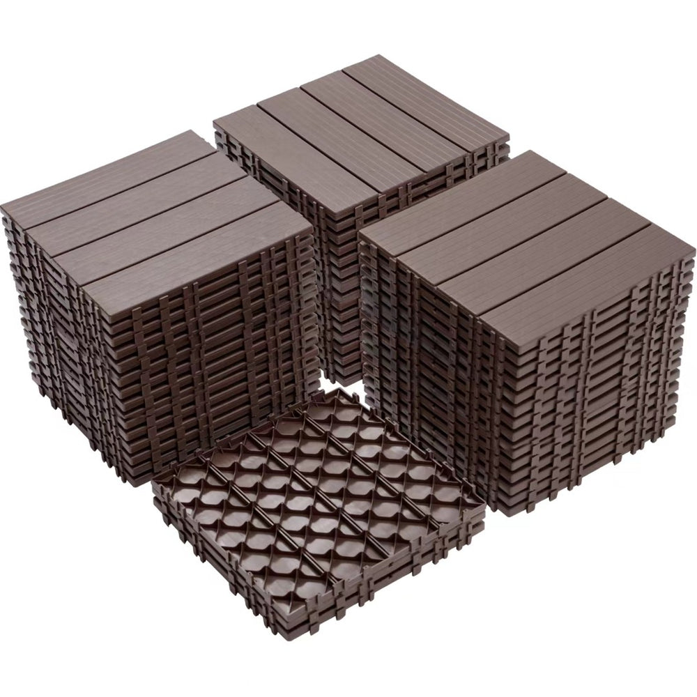 English Elm Plastic Interlocking Deck Tiles 44 Pack Waterproof Snap Together Poolside Patio Floor W2882P204154