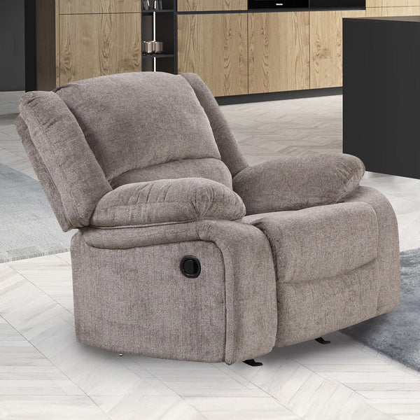 English Elm Transitional Multi-Function Glider Recliner with Channel Back, Cup Holders, Hidden Storage, Upholstered Comfort Mocha 41 L x 30 W x 36 H B2741P385044