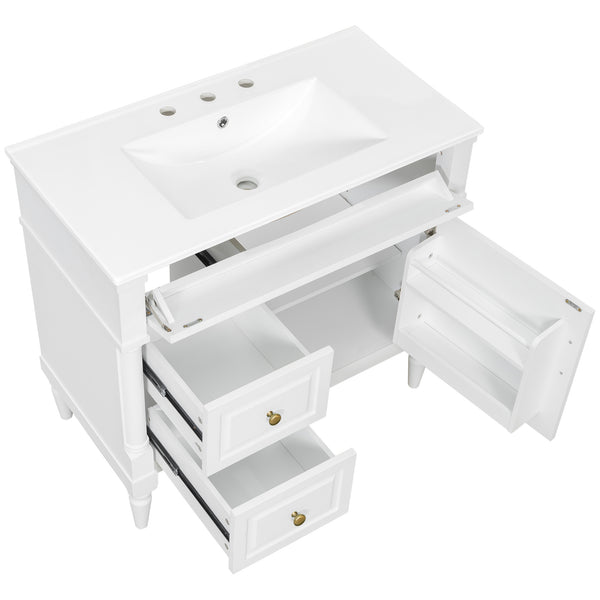 English Elm 36" Bathroom Vanity With Ceramic Sink, Durable Rubberwood Frame, Smart Storage & Modern Design N725P356064K