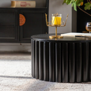 English Elm Round Lift Coffee Table with Hidden Storage and Smooth Hydraulic Raise, Solid MDF Pine Build Black W3081P360271