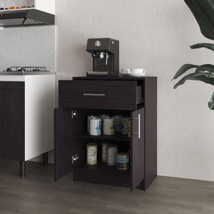 English Elm Cope Melamine Kitchen Pantry Cabinet Wengue with 2 Doors & Drawer, Compact 23.6"x33.5"x15.9" Storage Solution B128P287517