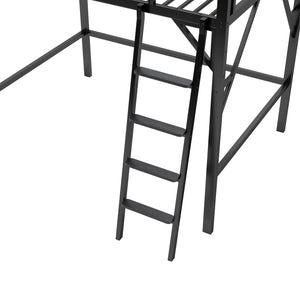 English Elm Full Size Loft Bed with Ladder & Built-In Shelves, Sturdy Metal High Loft for Kids Teens Black W2580P316646