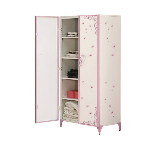 English Elm Priya Elegant Purple & White Metal Wardrobe with PU Leather Accents, Butterfly Doors, Ample Storage B2726P263181