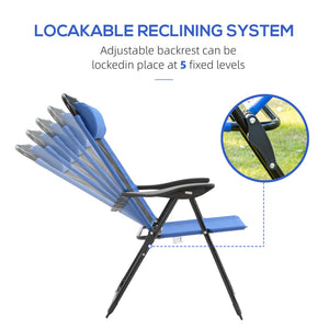 English Elm Outsunny Folding Patio Chairs Set Of 2 - Adjustable Sling Back, Portable, Breathable Blue Chairs For Outdoors W2225P174070-GIGA