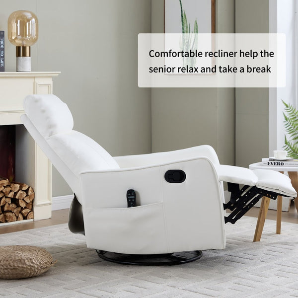 English Elm Beige Fabric Swivel Rocker Recliner with Massage Nodes and Lumbar Heat for Living Room White W1803P363432