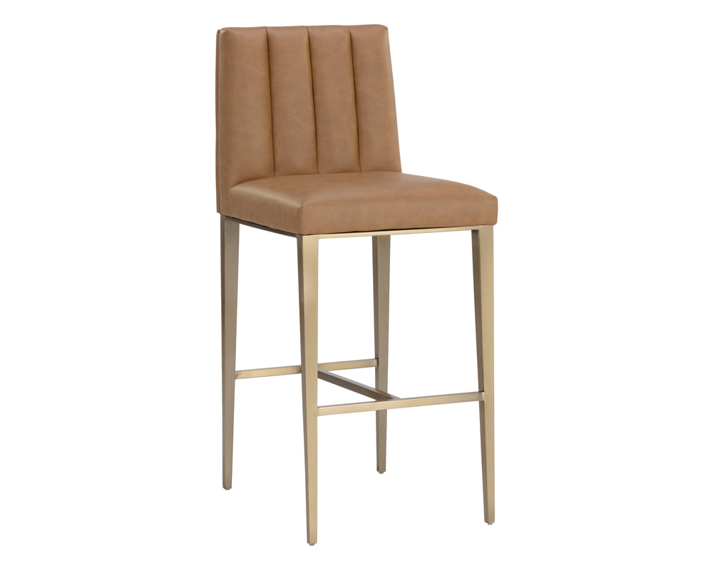 Sunpan Wilbur Barstool - Minimalist Design in Milliken Cognac Faux Leather with Stylish Stainless Steel Legs Bar Height