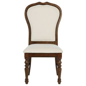 English Elm Claire Colonial Round Dining Set Seats Six with Upholstered Chairs in Warm Brown B062S01845