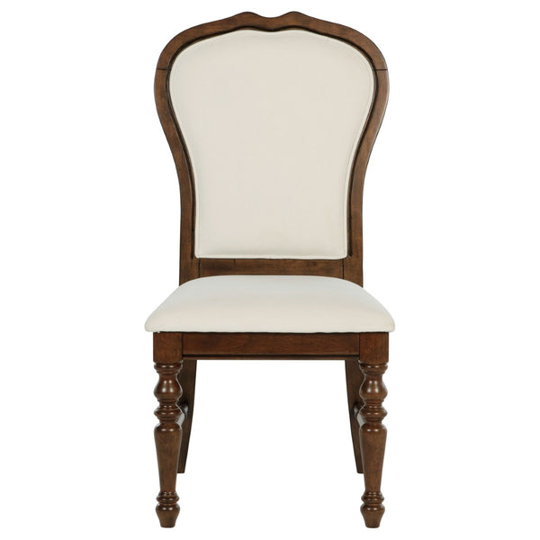 English Elm Claire Colonial Round Dining Set Seats Six with Upholstered Chairs in Warm Brown B062S01845
