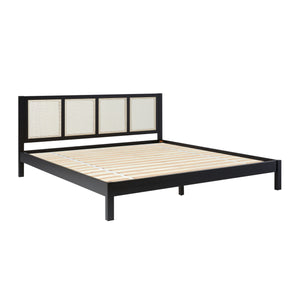 English Elm Walker Edison - Boho Solid Rubberwood Rattan Headboard Bedframe in Black — Platform Design, Coastal Modern Appeal King B185P326688