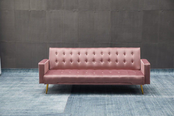 English Elm SOFA Velvet Convertible Sofa Bed with Golden Legs, Solid Wood Frame, Compact Design for Small Spaces Rose B205P246428