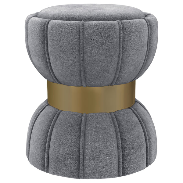 English Elm Inez Grey Hourglass Ottoman with Vertical Ribbed Upholstery and Gold Band Accent — Plush Chic Statement Piece B062P299967